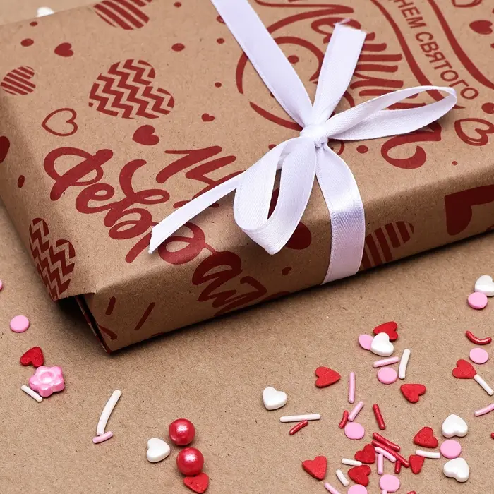 Бумага упаковочная, крафт бурый &laquo;14 февраля&raquo;, 50&times;70 см