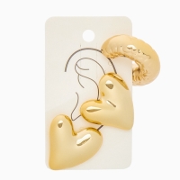 Набор серьги и каффы 3 шт. &laquo;Сердечко&raquo; бублик, цвет золото