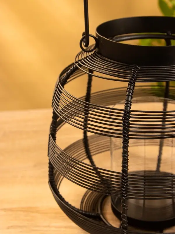 Подсвечник фонарь со стеклянной колбой, 19&times;19&times;18 см, d=9 см, металл, чёрный