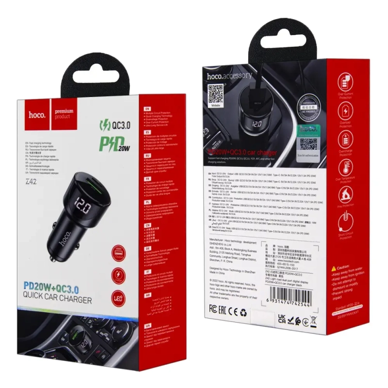Переходник Z42 АЗУ на USB QC3.0 + Type-C PD20W HOCO черный