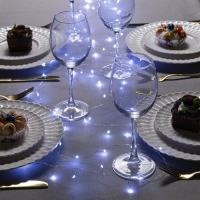 Гирлянда &laquo;Мишура&raquo; 5 м роса, IP20, серебристая нить, 100 LED, 2 режима, батарейки AAх3 (нет в комплекте), свечение белое