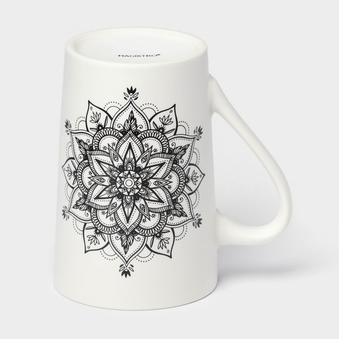 Кружка фарфоровая Доляна &laquo;Мандала&raquo;, 380 мл, чёрный узор