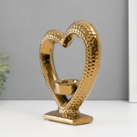 Подсвечник керамика на 1 свечу "Сердце на подставке" d=4 см золото 17х5,5х19,5 см