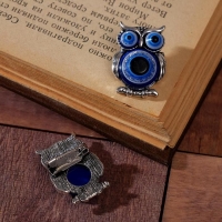 Брошь-оберег &laquo;Сова&raquo; глазки, цвет синий в чернёном серебре (неделимая фасовка 12 шт., цена за шт.)