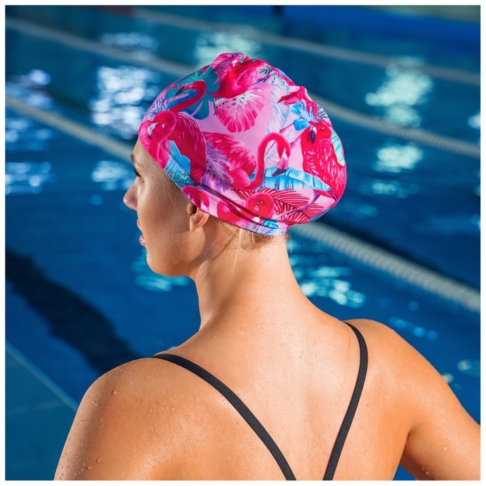 Шапочка для плавания взрослая ONLYTOP Swim &laquo;Фламинго&raquo;, тканевая, обхват 54-60 см
