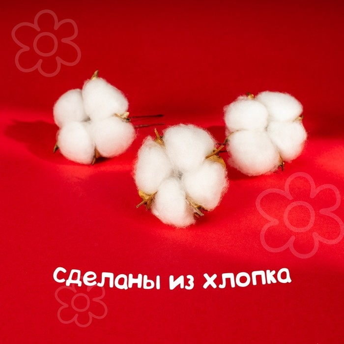 Сухие цветы хлопка, набор 3 шт., размер 1 шт. 6 &times; 6 см, цвет белый