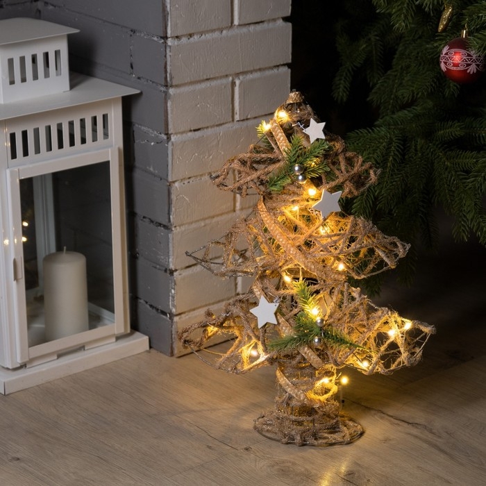 Светодиодная фигура &laquo;Ёлка&raquo; 32 &times; 44 &times; 10 см, металл, текстиль, батарейки ААх2 (не в комплекте), свечение тёплое белое