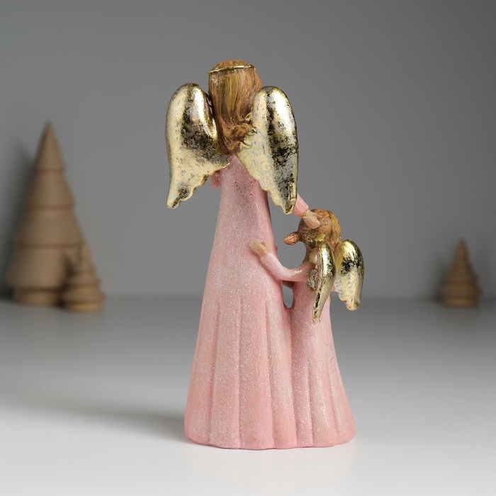Сувенир полистоун "Ангел с ангелочком в розовых платьях" 6,5х4х15,5 см