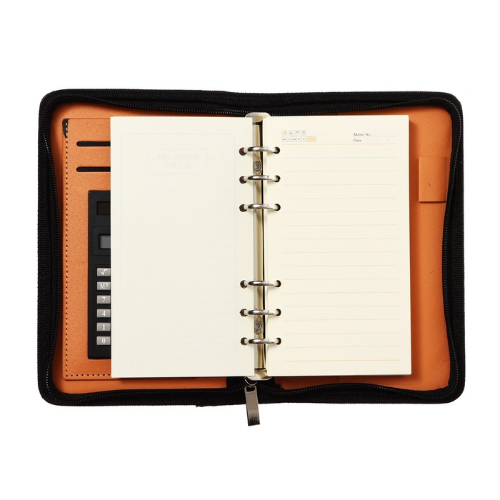 Органайзер на кольцах А6, 96 листов в линейку, на молнии с 3-х сторон, кожзам, МИКС