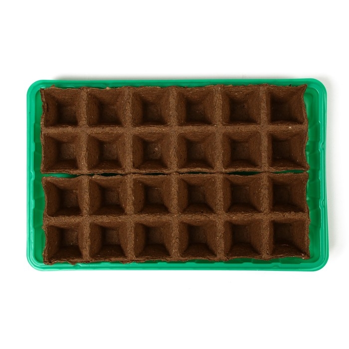 Набор для рассады: торфяная кассета, 24 ячейки (4 &times; 4 см) по 50 мл, поддон, Greengo