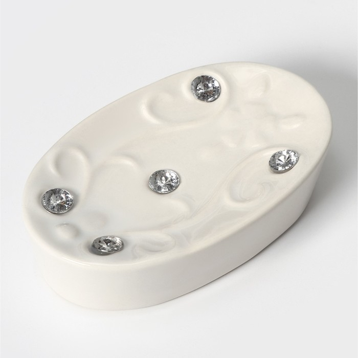 Набор аксессуаров для ванной комнаты Доляна &laquo;Изящный барельеф&raquo;, 4 предмета (дозатор 250 мл, мыльница, 2 стакана), цвет белый