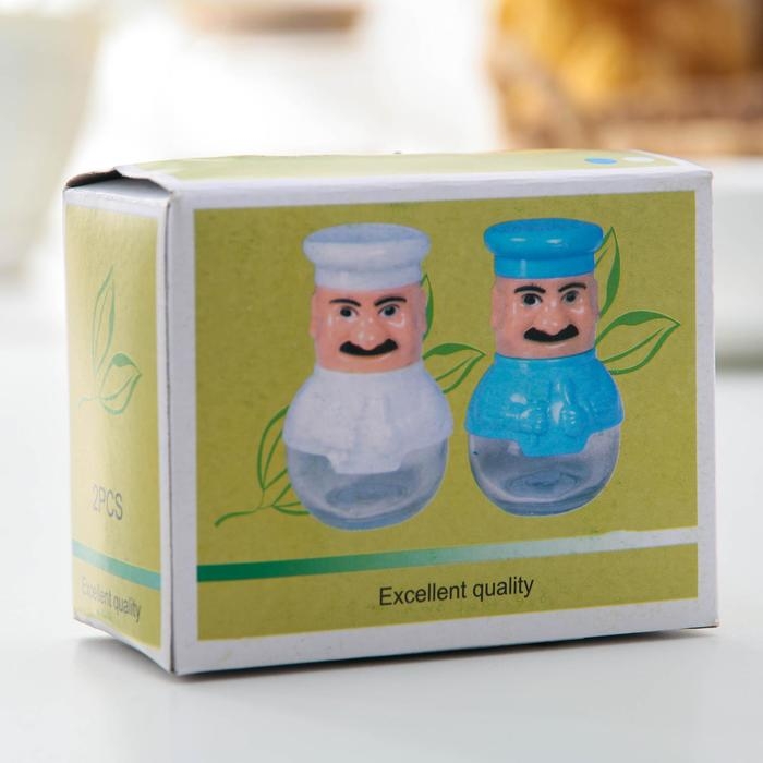 Набор для специй из стекла на подставке &laquo;Поварёнок&raquo;, 2 предмета: солонка, перечница, цвет МИКС