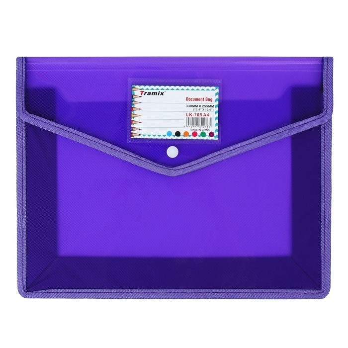 Папка-конверт на кнопке А4, 500 мкр, с расширением, горизонтальная, карман для визиток, МИКС