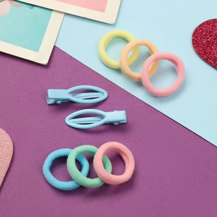 Набор для волос "Карамель" (10 резинок 1,5 см, 2 зажима 3 см) рыбка, голубой