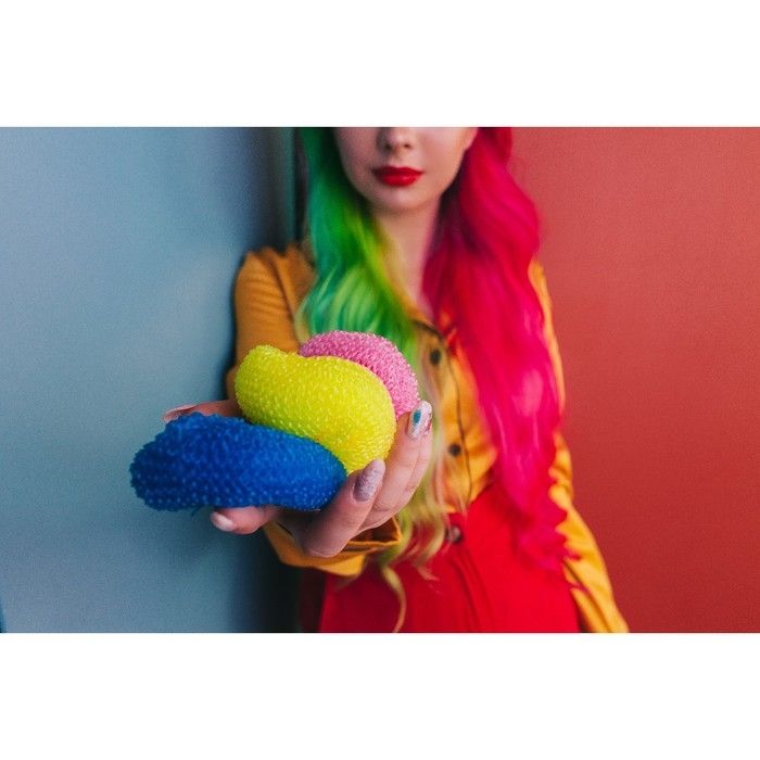 Губки для посуды Доляна «Бублик», 3 шт, пластик, 7×7×2,5 см, цвет МИКС Губки для посуды Доляна «Бублик», 3 шт, пластик, 7×7×2,5 см, цвет МИКС