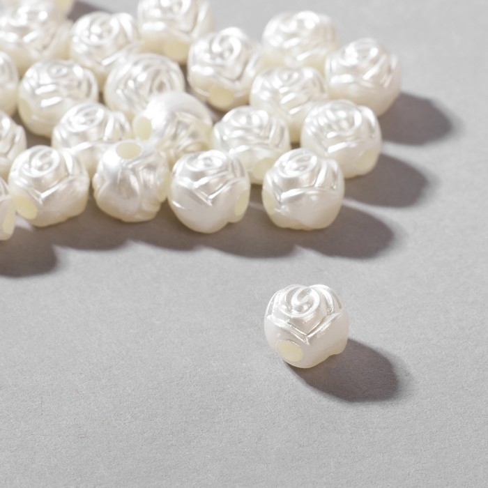 Бусины пластиковые &laquo;Розочки&raquo;, набор 50 шт., 0,8&times;0,8&times;0,8 см, цвет белый