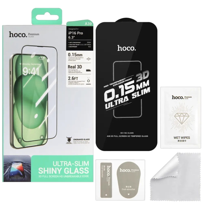 Защитное стекло iPh 16 Pro 3D HD 0.15mm A39 HOCO