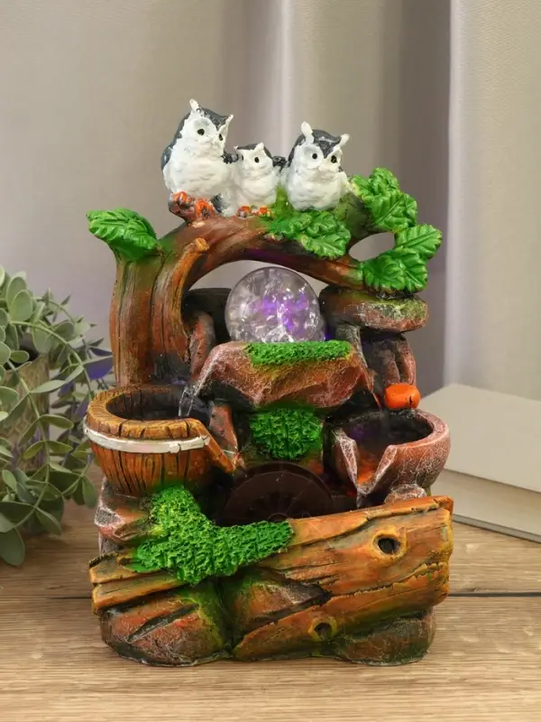 Фонтан "Совы на дереве" 25,5х17х14 см (с подсветкой)