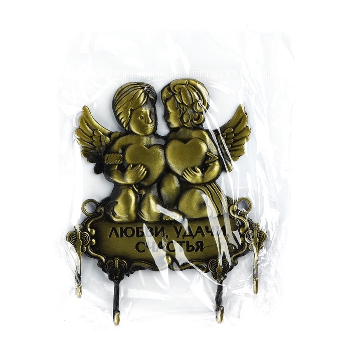 Ключница настенная &laquo;Любви, удачи, счастья&raquo;, ангелы, 10.2 х 10.7 см
