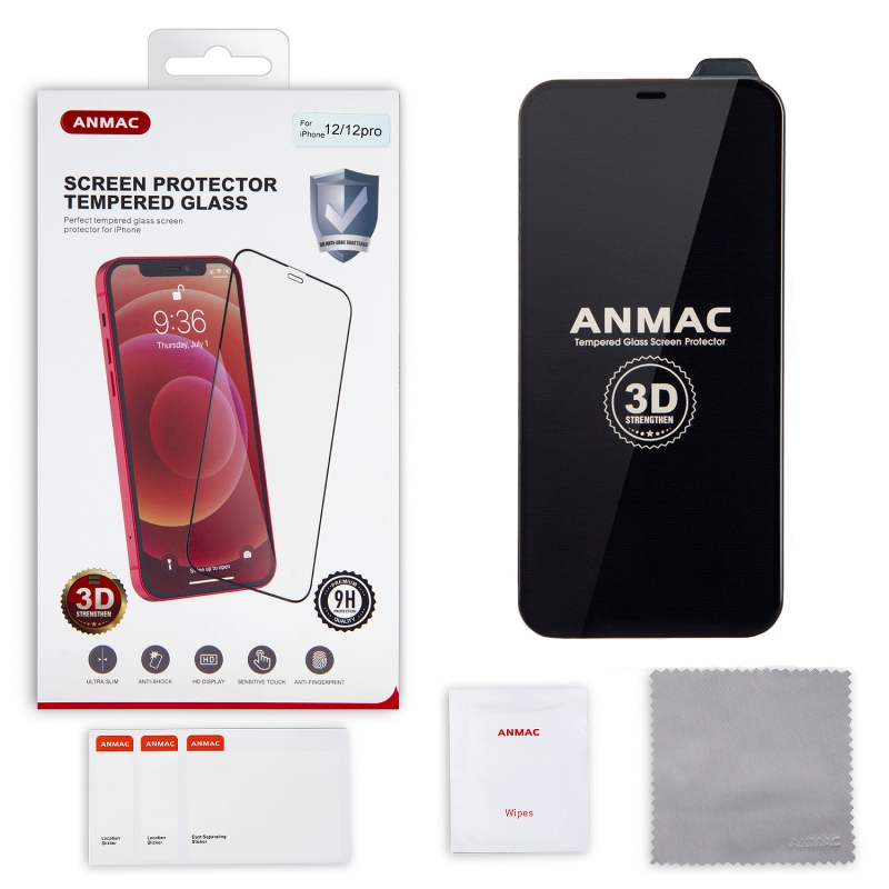 Защитное стекло iPh 12/12 Pro 3D ANMAC черный усиленное  Арт.1137125
