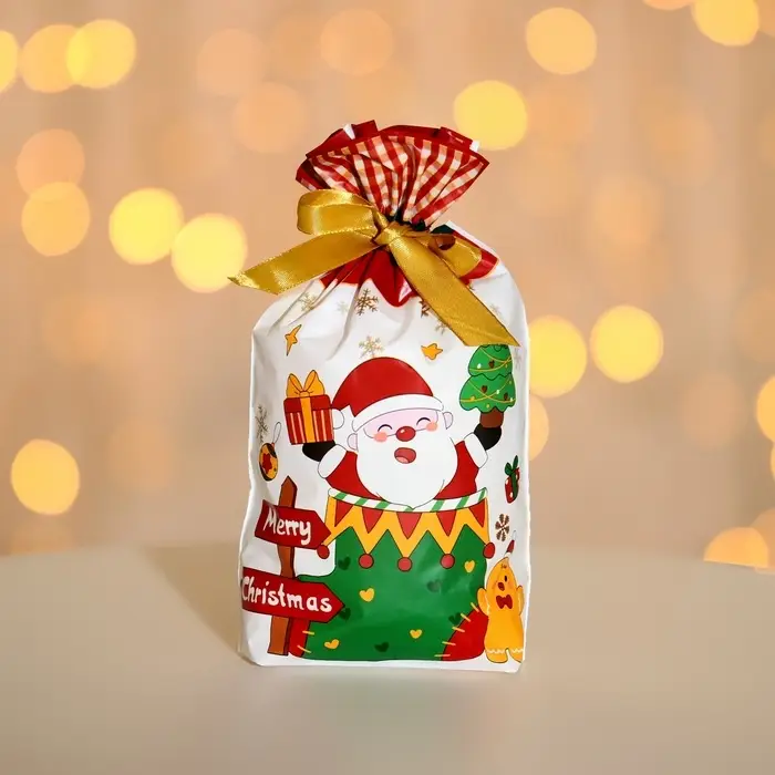 Пакет полиэтиленовый подарочный, с завязками "Подарки" МИКС, 15х23 см