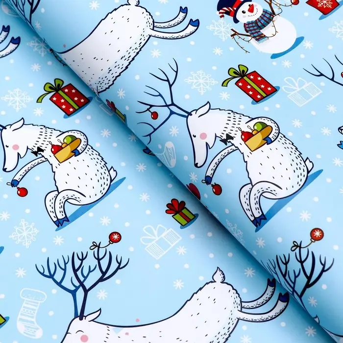 Бумага упаковочная новогодняя глянцевая &laquo;Морозный день! &raquo;, 70&times;100 см