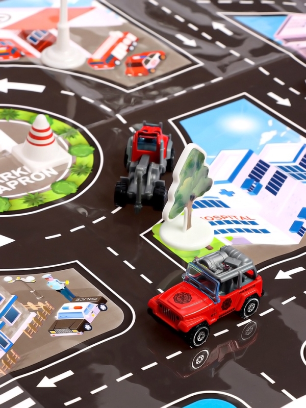 АВТОГРАД Парковка "Пожарный патруль", 6 машин, свет, звук, дым