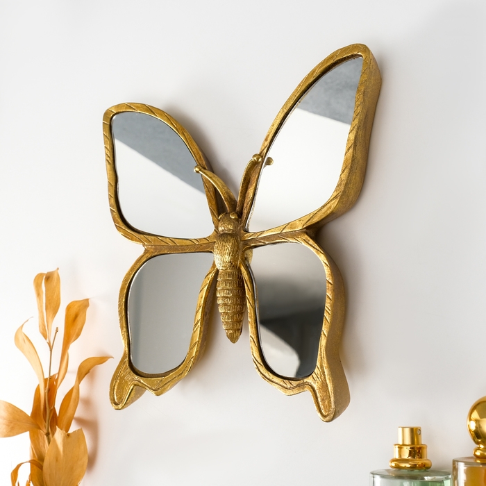 Панно интерьерное полистоун "Зеркальная бабочка" золото 25х3х23 см