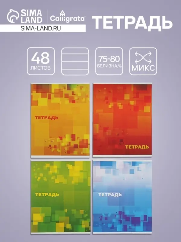 Тетрадь 48 листов в клетку Calligrata &laquo;Графика&raquo;, обложка мелованная бумага, серые листы, МИКС