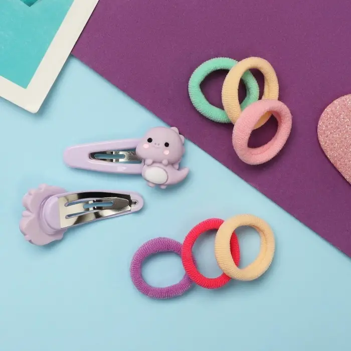 Набор для волос "Карамель" (10 резинок 1,5 см, 2 невидимки 3,5 см) дракончики, сиреневый