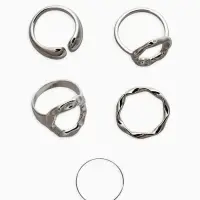 Набор колец 5 шт "Новый стиль" мятый, размер МИКС, цвет серебро