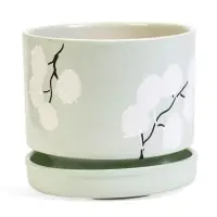 Горшок цветочный с поддоном 1,7 л, керамика "Листья" (М)