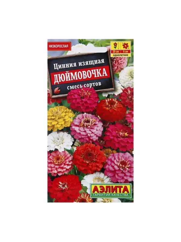 Набор семян Цинния "Дюймовочка", смесь окрасок, О, 5 шт.