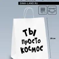 Пакет подарочный с приколами, крафт &laquo;Ты просто космос&raquo;, белый, 24&times;14&times;28 см