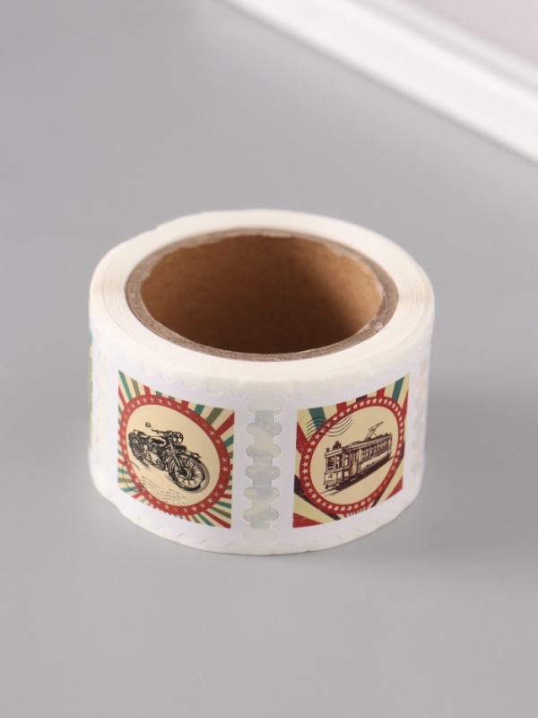 Наклейка бумага "Марки. Ретро транспорт" 3х3 см 200 шт в рулоне