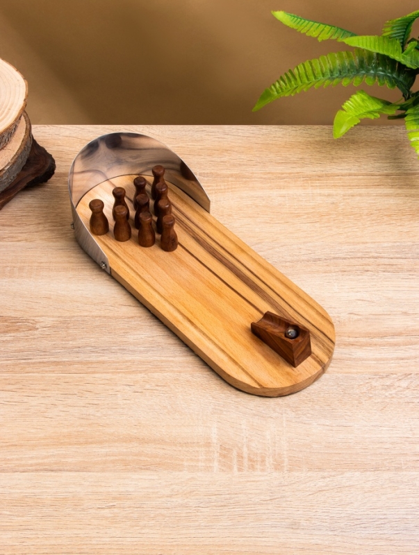 Настольная игра "Мини боулинг" 30х11х6 см, манговое дерево, алюминий