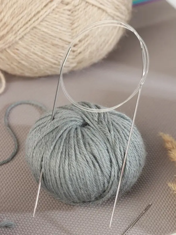 Спицы круговые, для вязания, с пластиковой леской, d=2 мм, 14/80 см, с иглой