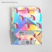 Пакет подарочный голографический, упаковка, &laquo;Единорожки&raquo;, 12 х 15 х 5.5 см