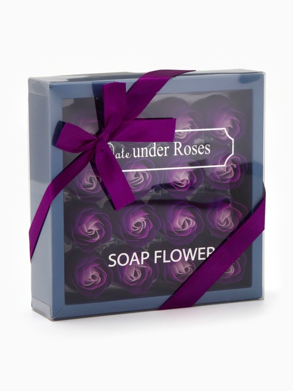 Набор мыльных роз в коробке 16 штук, фиолетово-белые