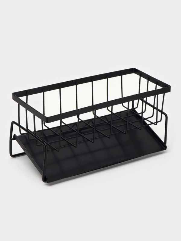 Подставка для мыла и губки со сливом, цвет черный