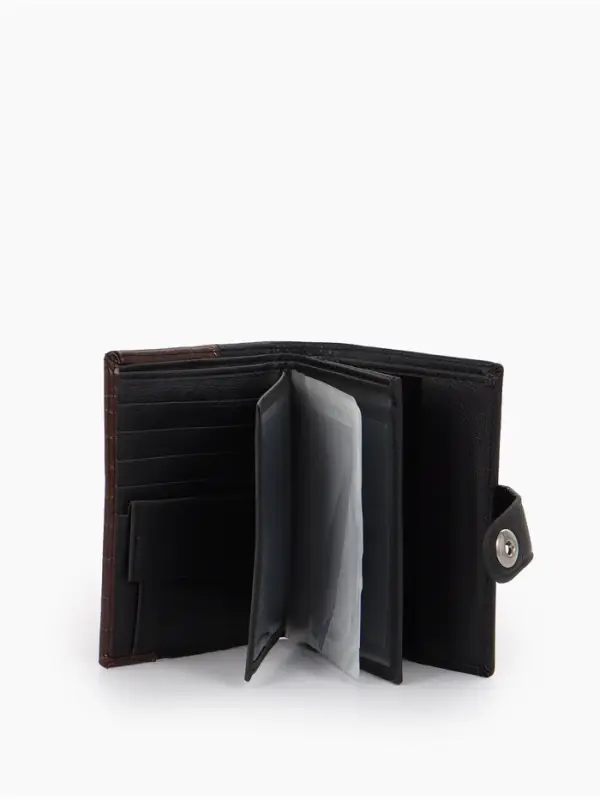 Портмоне мужское на кнопке, 3 в 1, для автодокументов и паспорта, 2 отдела, для карт, для монет, цвет чёрный/кофе