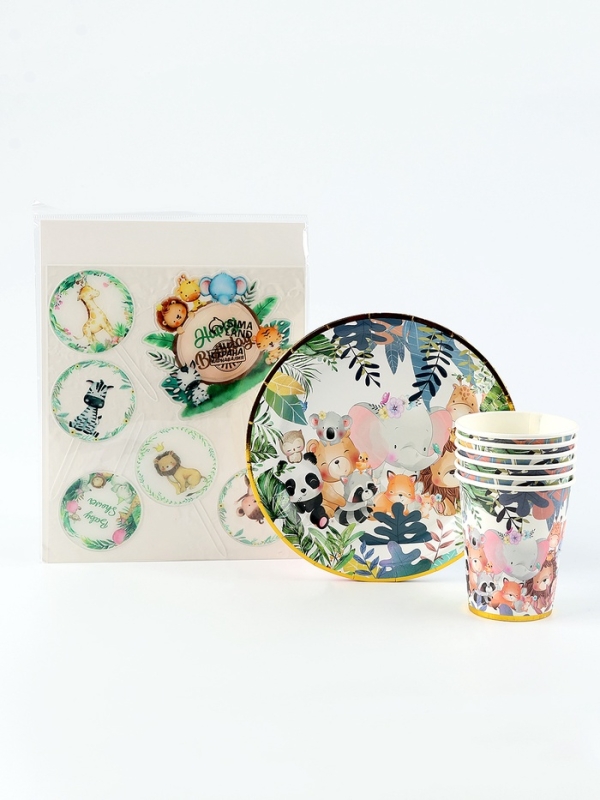 Набор одноразовой посуды &laquo;Зверята&raquo;, с тиснением, набор 12 шт.