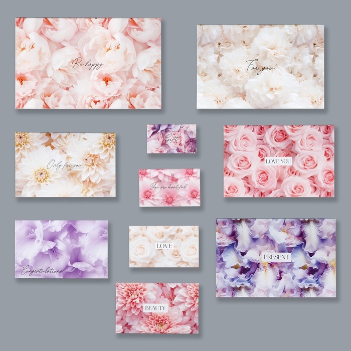 Набор коробок 10 в 1, упаковка подарочная, &laquo;Цветы&raquo;, 12 х 7 х 4 - 32.5 х 20 х 12.5 см