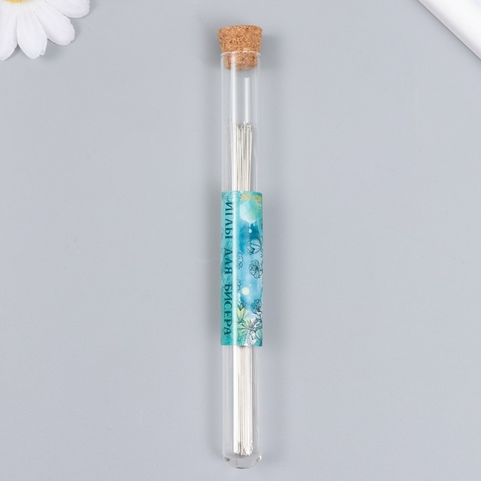 Иглы металл для бисера в стеклянной колбе тонкие набор 30 шт &Oslash; 0,6х120 мм 1,5х1,5х14 см