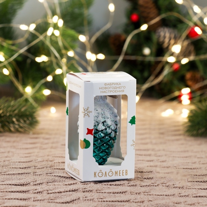 Ёлочное украшение "Шишка в снегу, малахит гл.", в подарочной упаковке, h-9 см