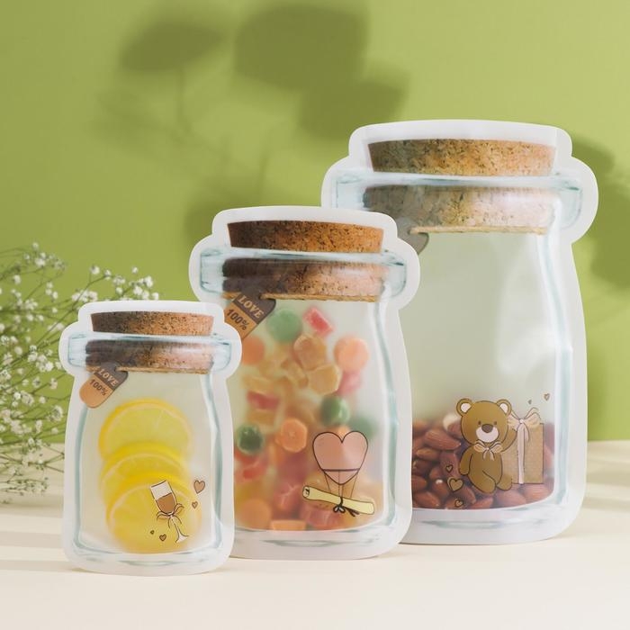 Набор пакетов для хранения продуктов Доляна &laquo;Милахи&raquo;, застёжка zip-lock, 3 шт, 10,2&times;15 см, 13,5&times;19,8 см, 16,8&times;24,8 см