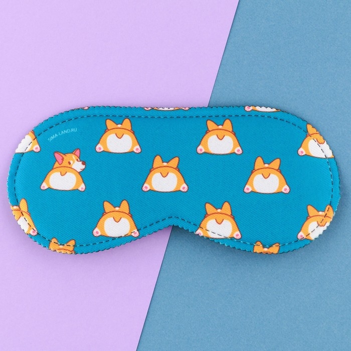 Маска для сна &laquo;Корги&raquo;, 19.3 х 9.5 см, цвет голубой