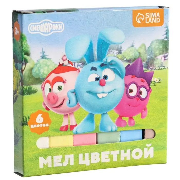 Мелки цветные школьные 6 шт. &laquo;Смешарики&raquo;, прямоугольные