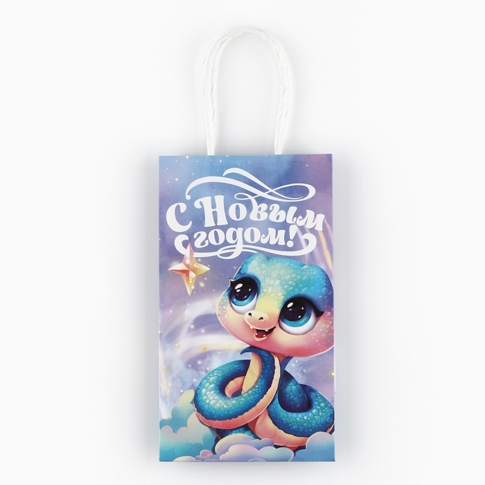 Пакет подарочный новогодний &laquo;Сказочный&raquo;, змея, белый крафт, 12 х 21 х 9 см