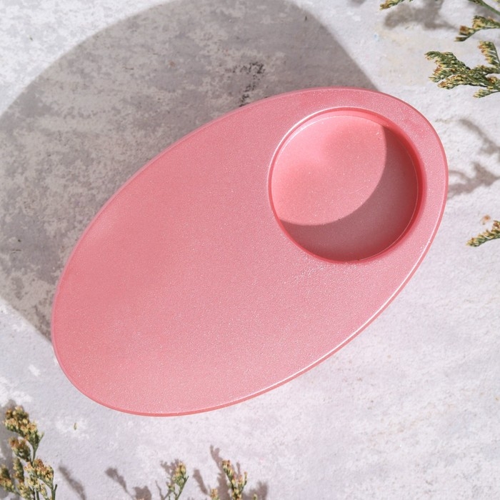 Подсвечник "Узкий овал. Мрамор" из гипса,11,5х7х4см,розовый